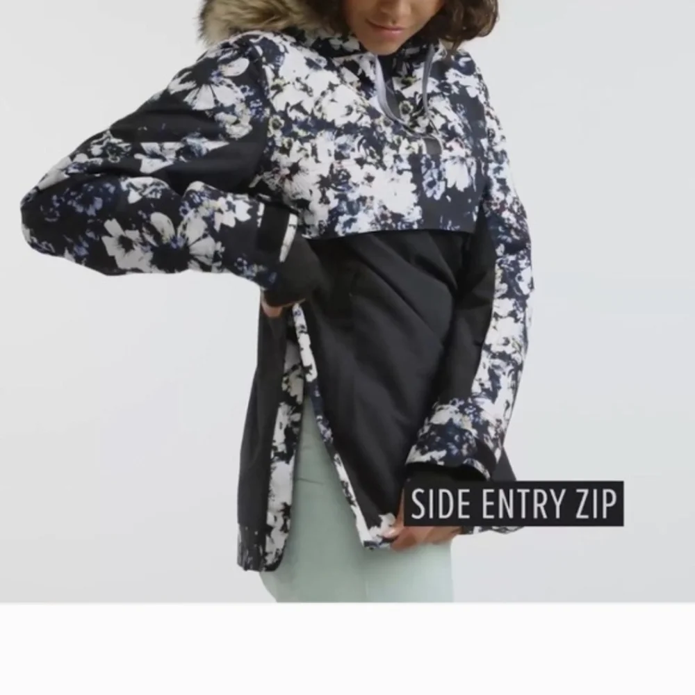 Roxy Shelter Jacket Black Floral Print Snow Anorak Style Pullover XS - Picture 2 of 7
